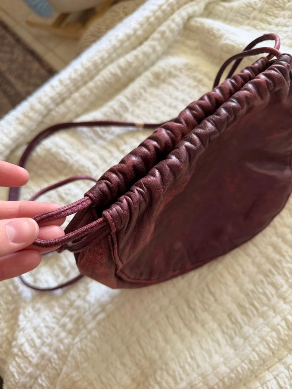 Vintage Ganson San Francisco Metallic Burgundy Leather Mini Bag‎ Tassel Y2K Boho